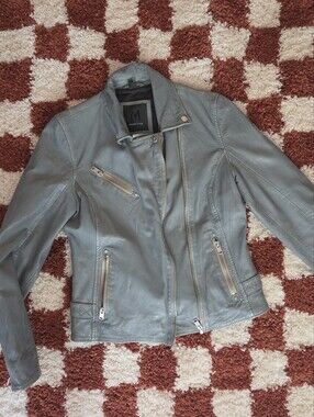 Mauritius Light Blue Leather Moto Jacket